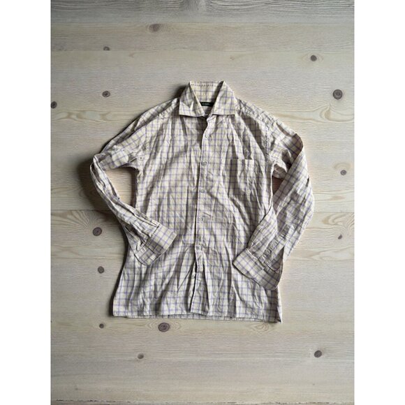 ERMENEGILDO ZEGNA Yellow Purple Plaid Button Down Shirt Size Medium - Picture 1 of 8